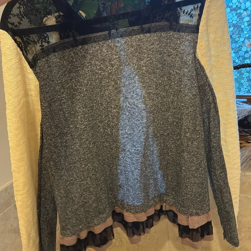 BKE Cream Black Cardigan whimsigoth dark fairy core dark boho large - Picture 12 of 13